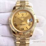 High Quality Copy Rolex Day-Date 40MM Watch MingZhu Movement All Gold Roman Markers